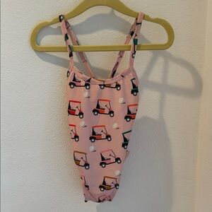 Pink SpearmintLOVE Baby Swimsuit with Golf Cart Print 6-12M